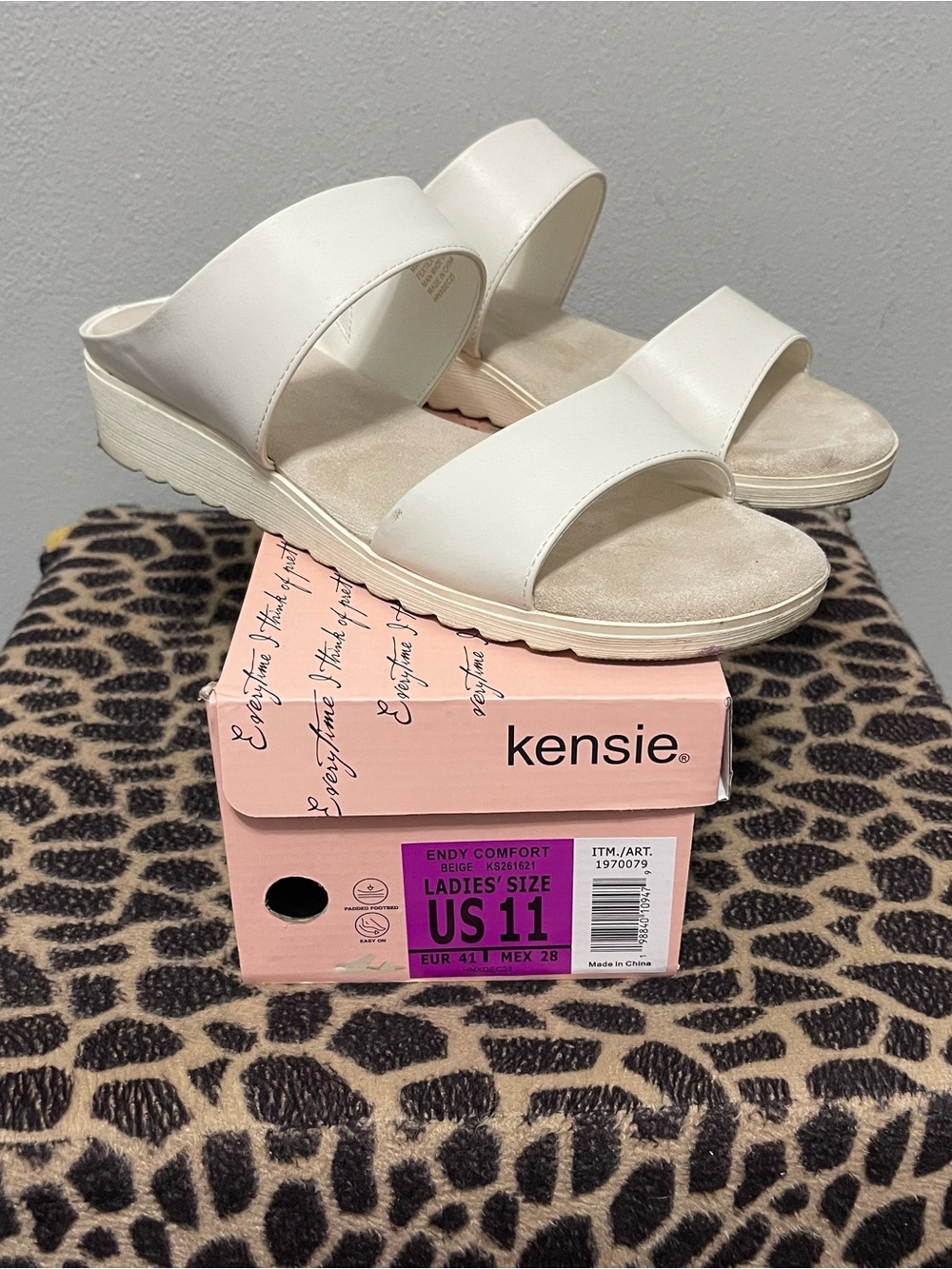Kensie Endy Slip On Low Wedge Sandals Beige Comfort Summer Womens 11